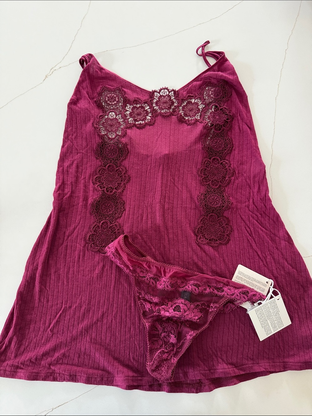 La Perla Plum Lace-Trim Chemise & Thong Set